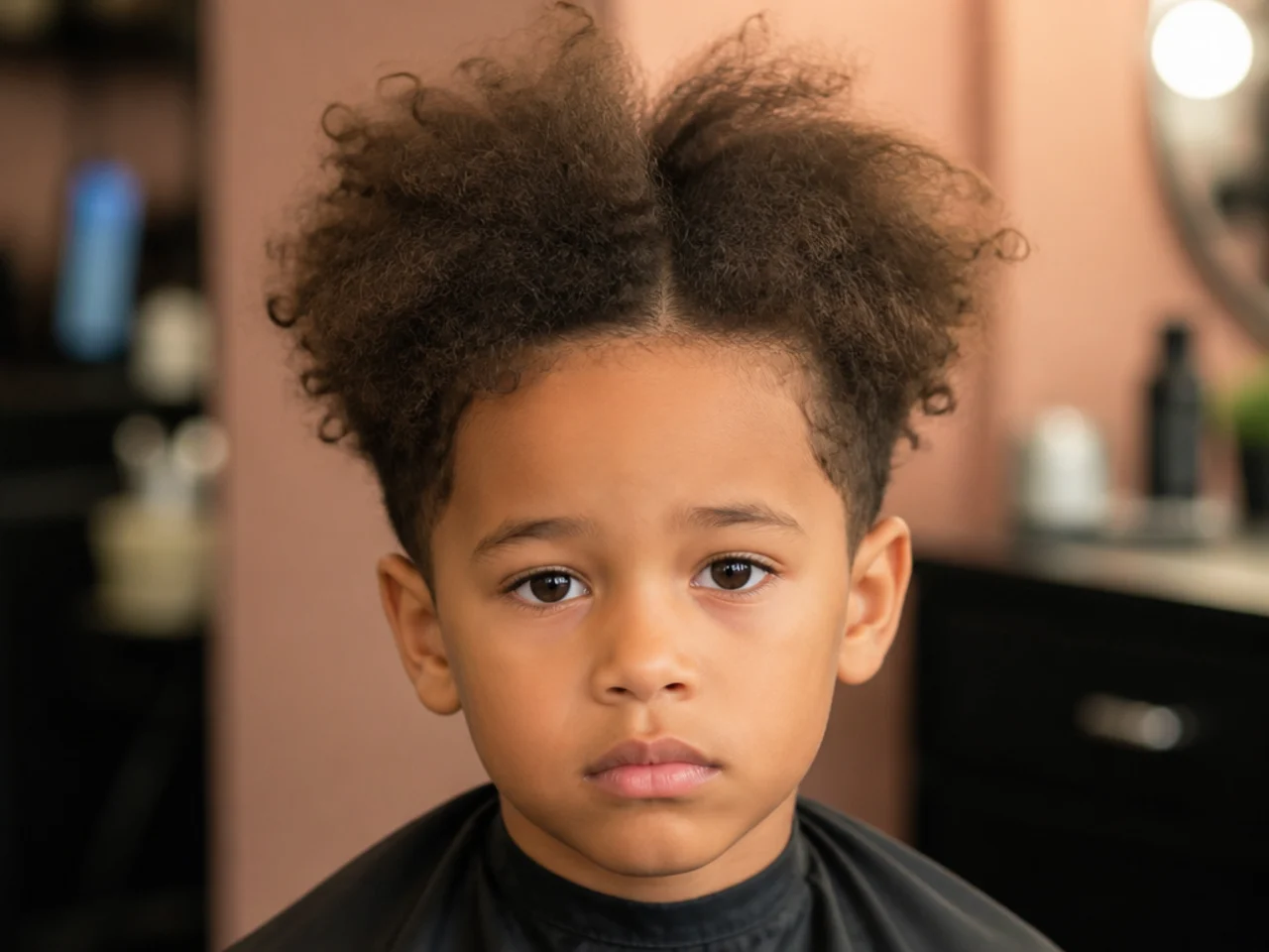 A boy with frizzy brushed-out curls