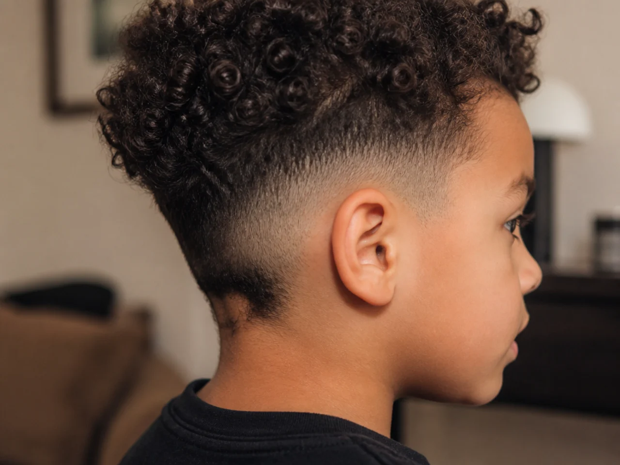 A matted patch at the nape of a boy's curly hair