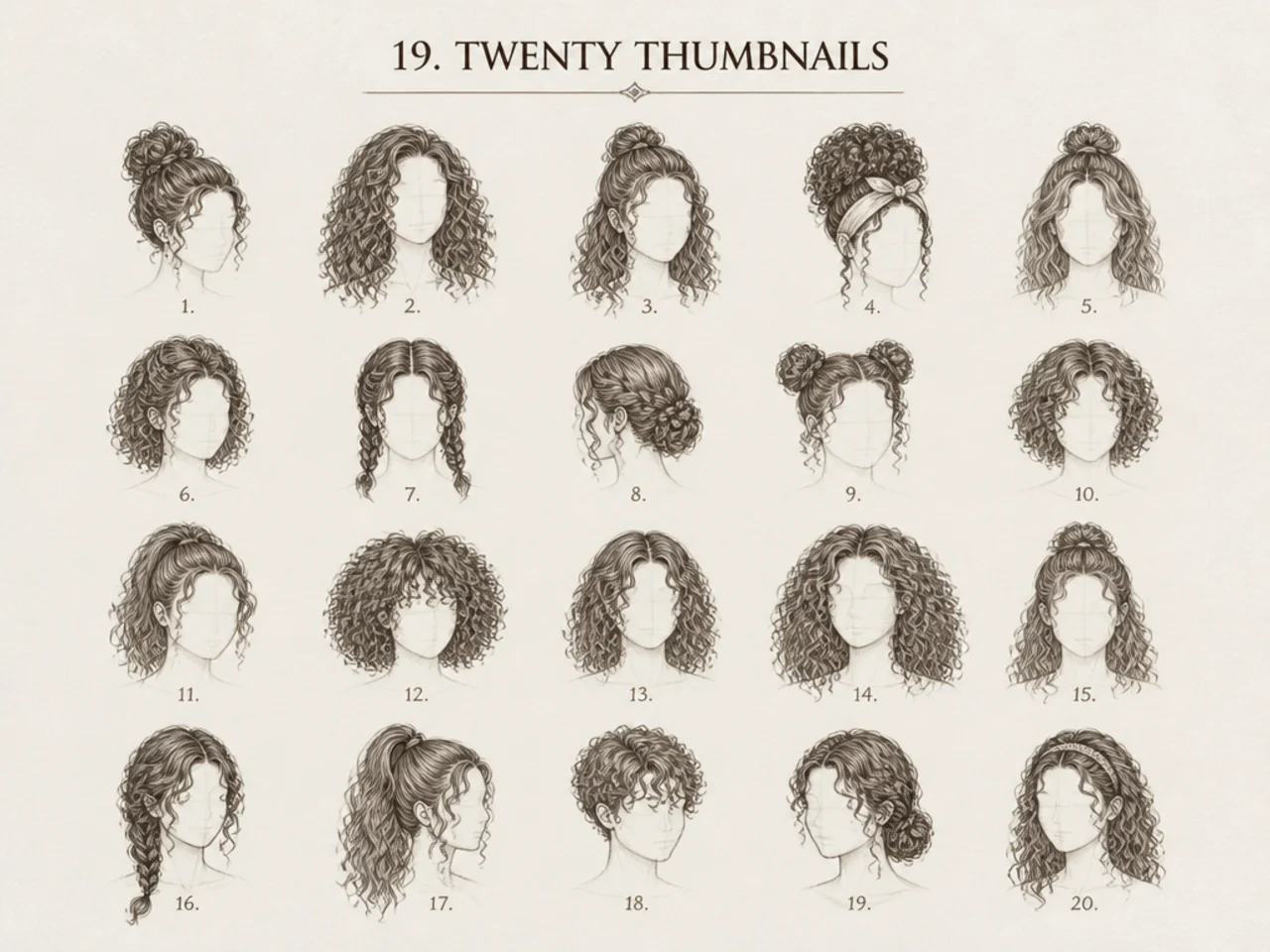 A page of twenty small hair thumbnails