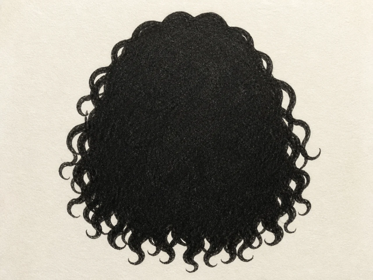A filled silhouette of curly hair