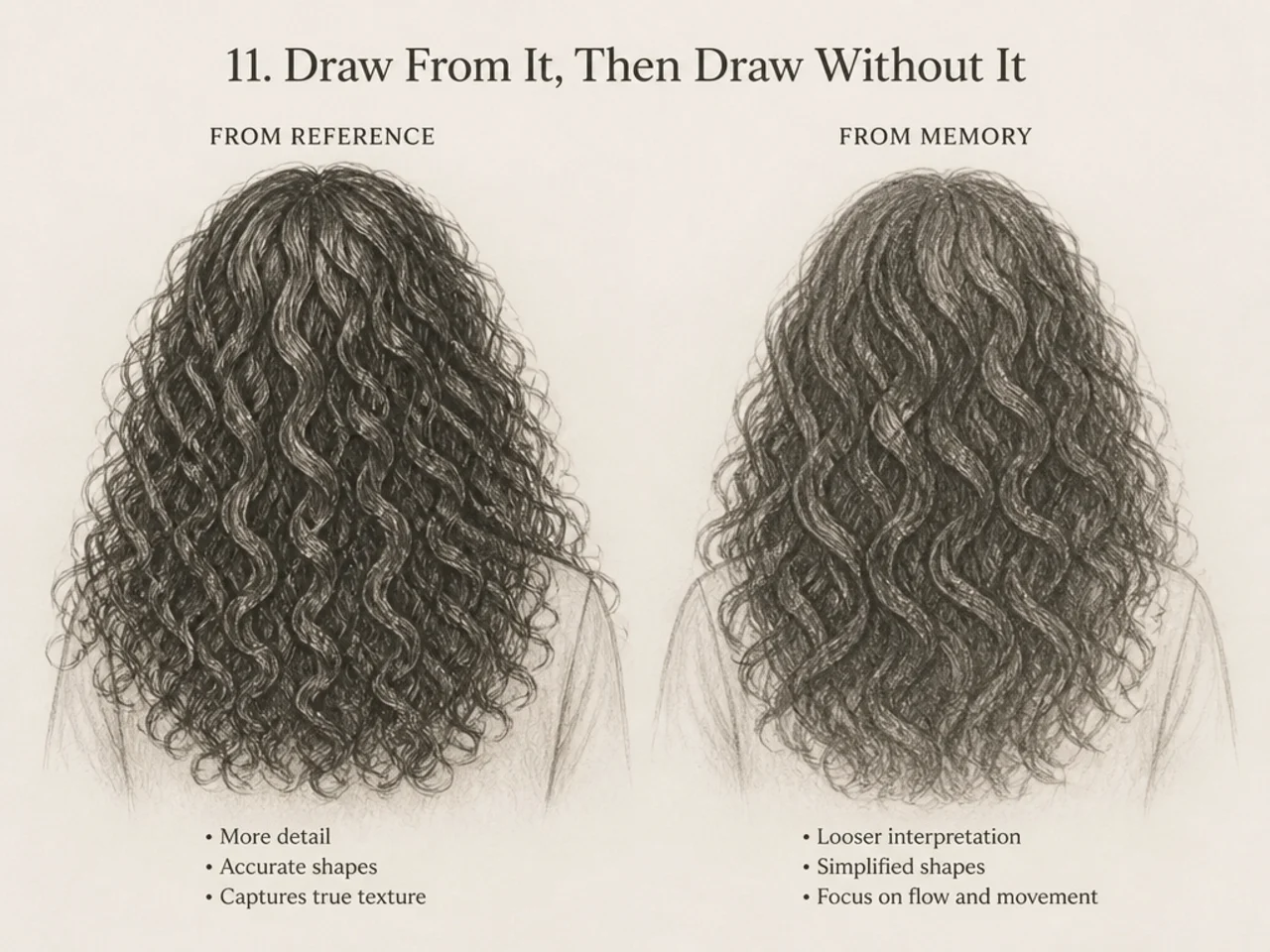 A drawing made from reference beside one from memory
