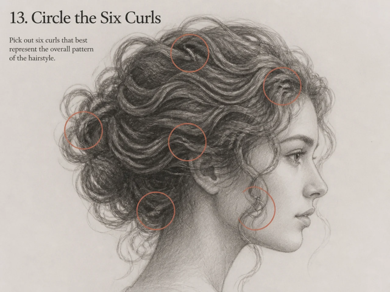 Six curls circled on a reference photo