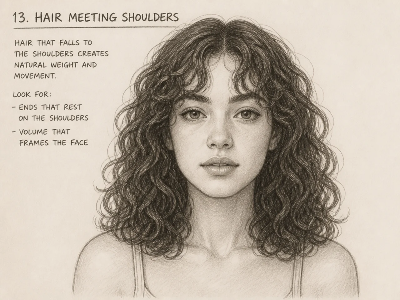 A reference showing hair falling onto shoulders