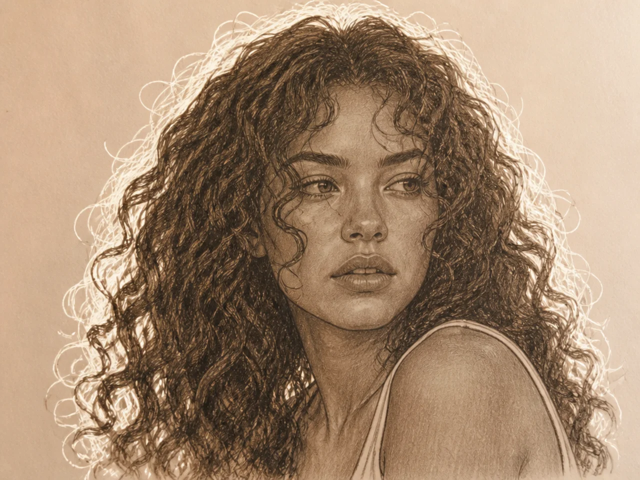 Backlit curly hair with a rim-lit edge