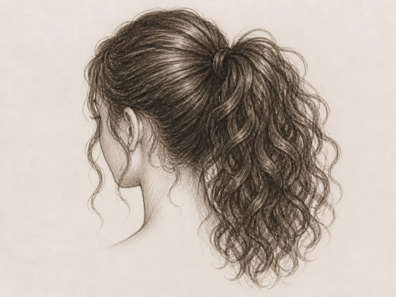 A drawn curly ponytail