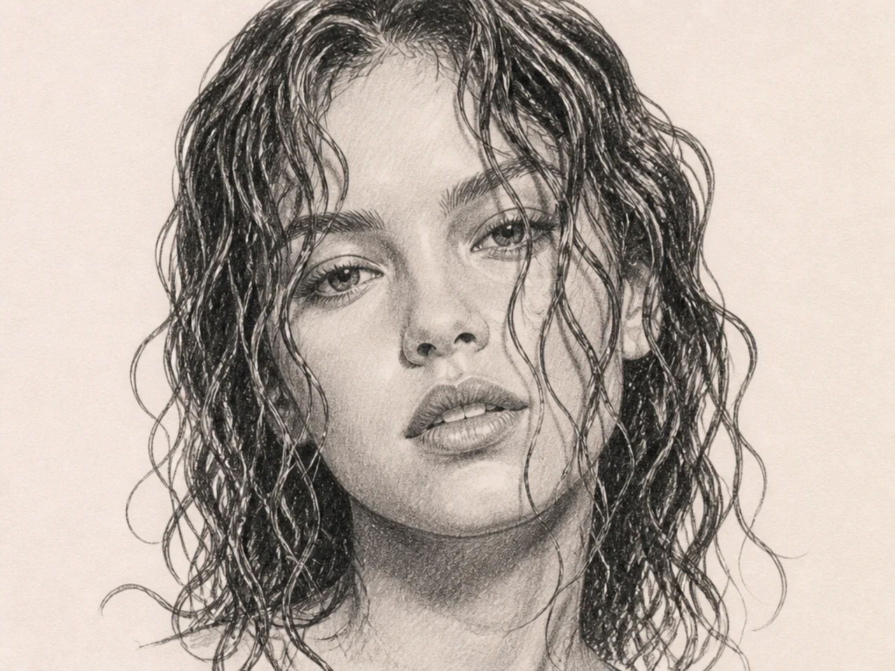 Wet curly hair drawing