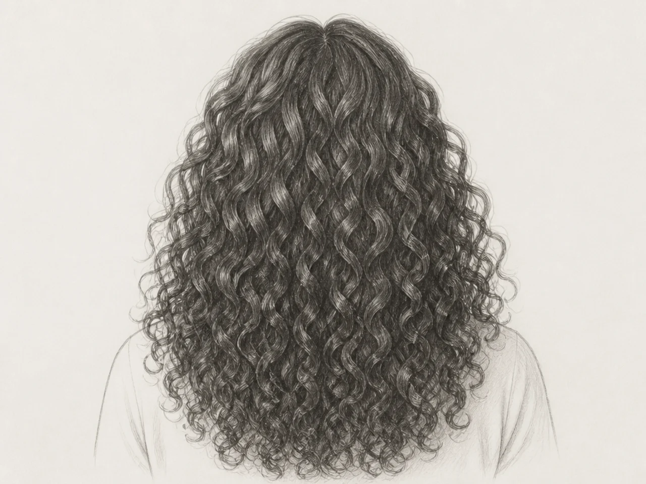 Curly hair drawn from behind