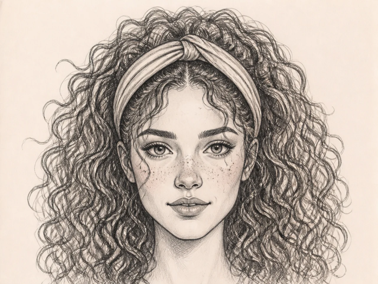 Curly hair drawn with a headband