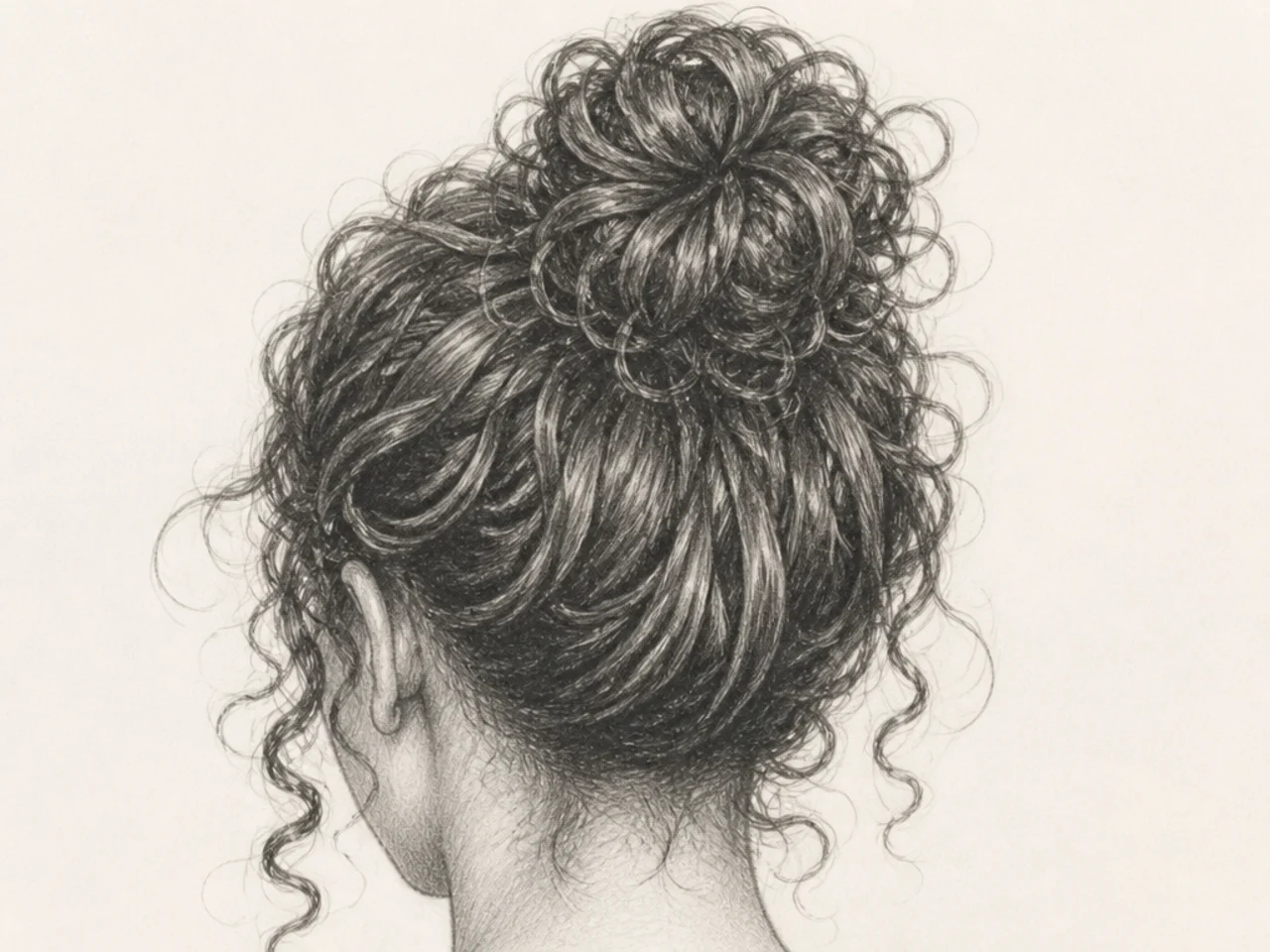 A drawn curly bun