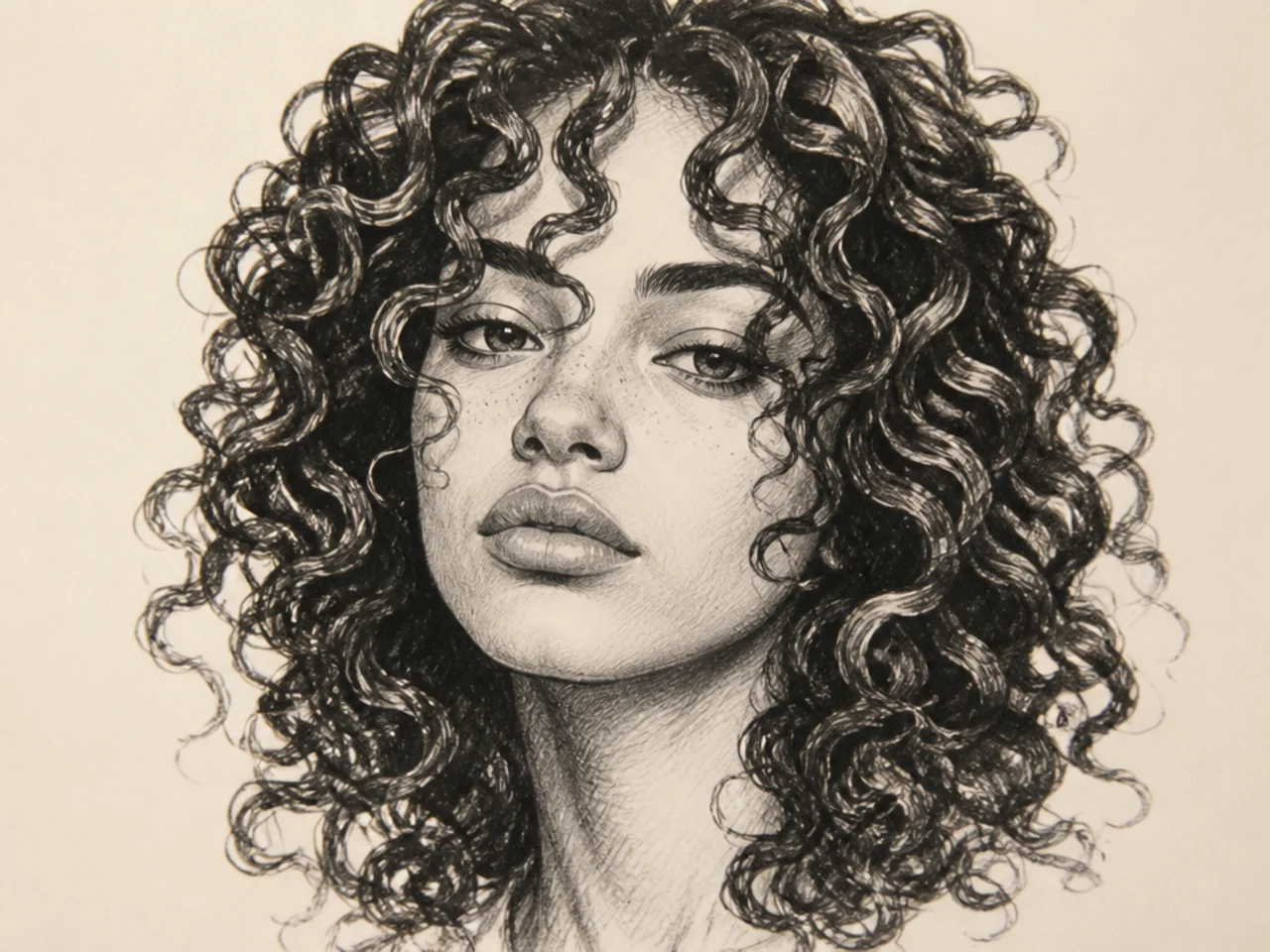 A high-contrast curly hair drawing