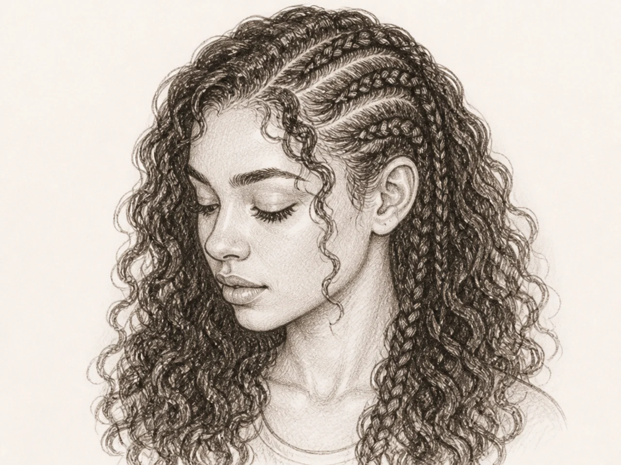 Braided curly hair drawing