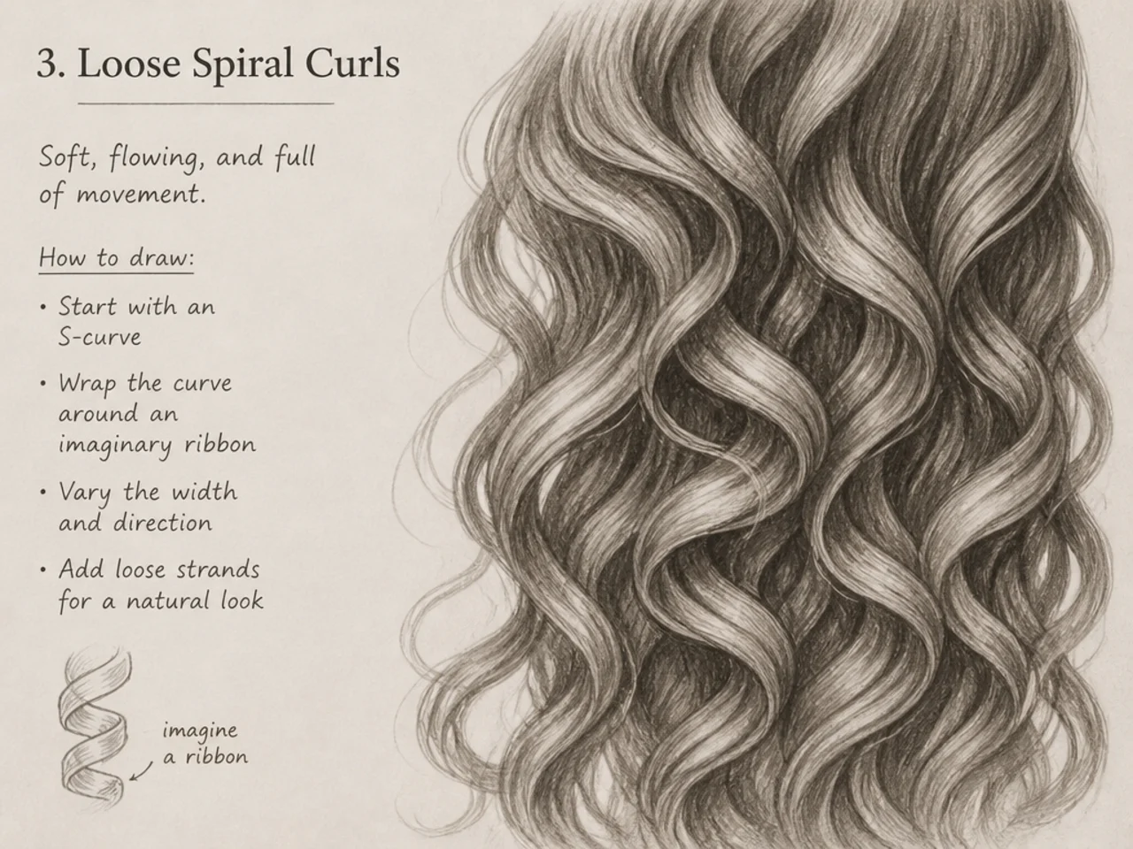 Loose spiral curls drawn as ribbons