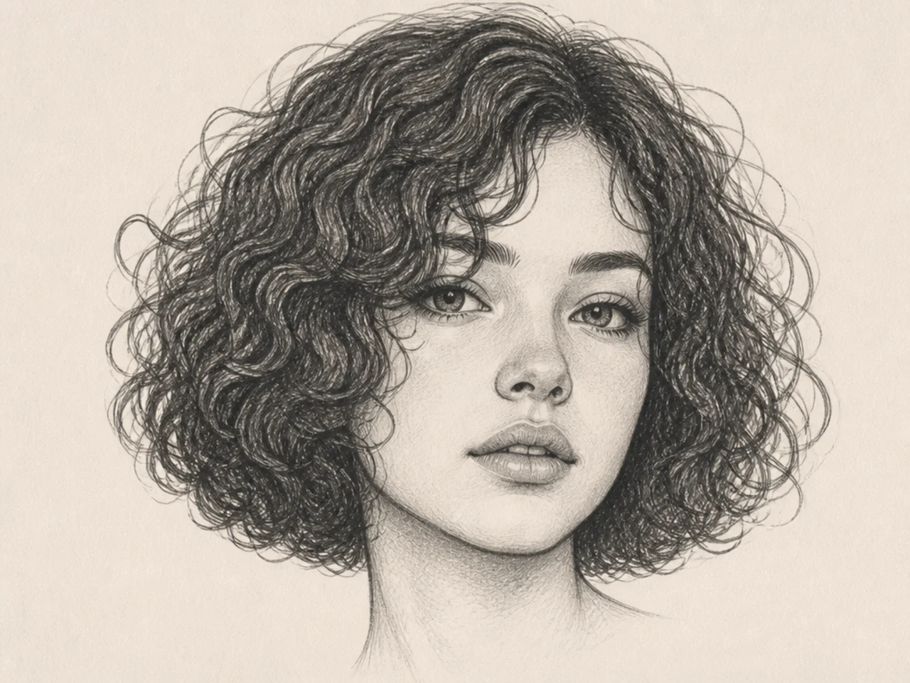 A drawn curly bob