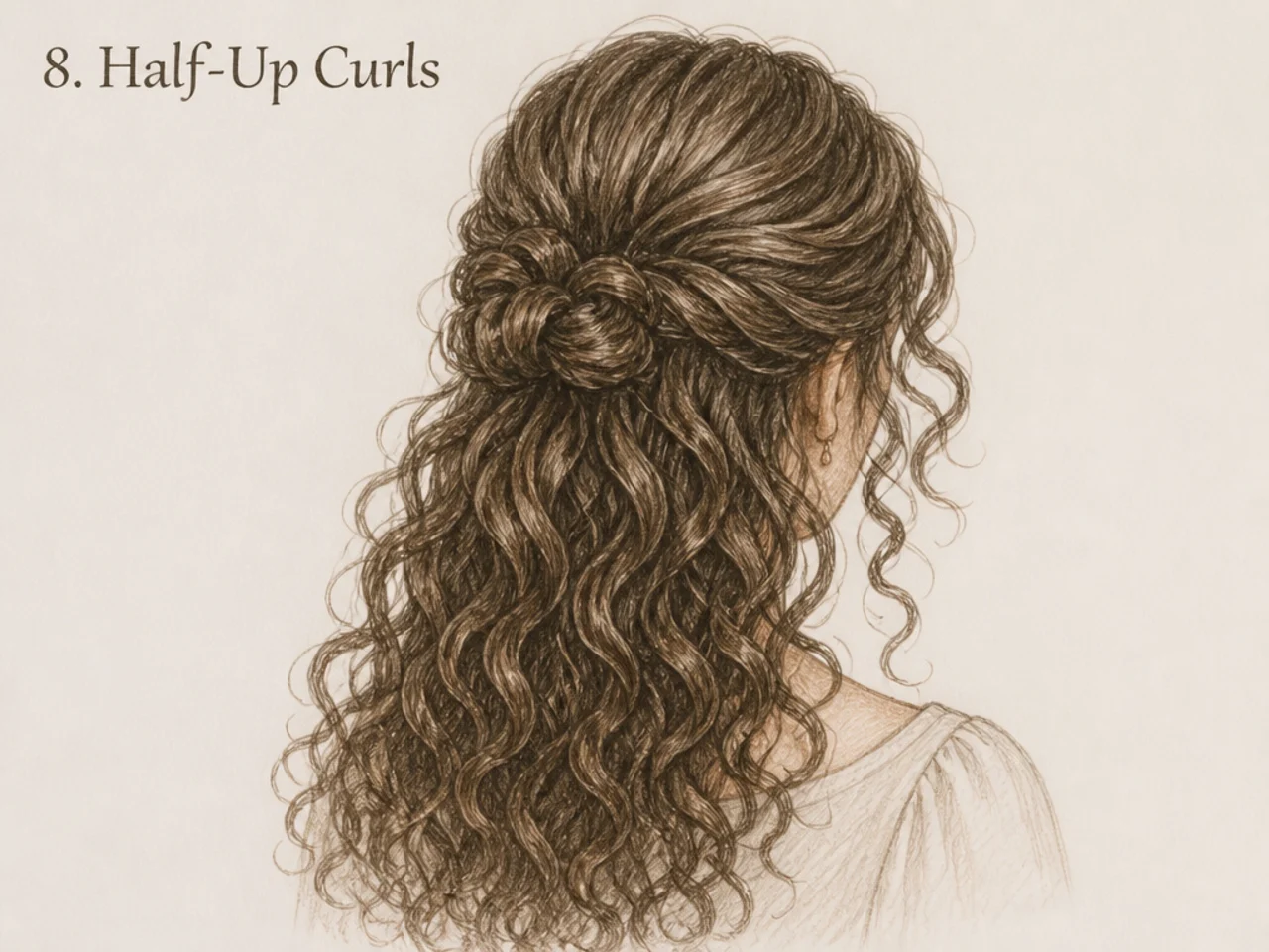 Half-up curly hair drawing