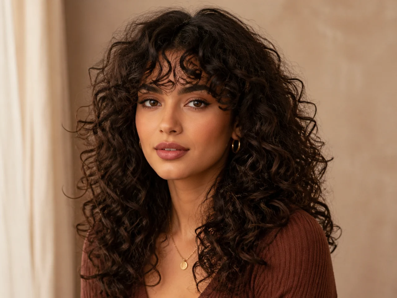 Voluminous Curls With Bangs