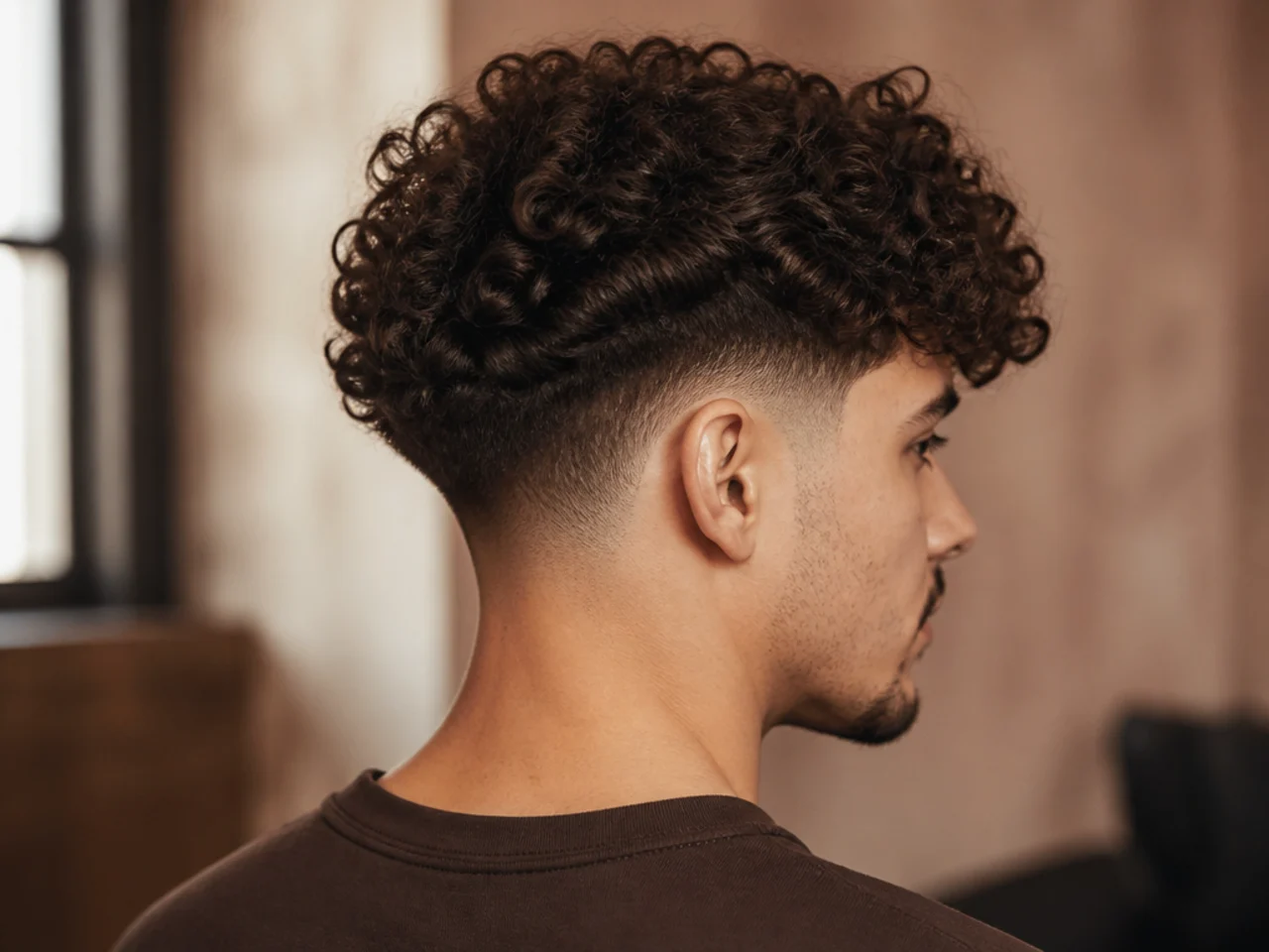 A man with a curly fringe over a faded side