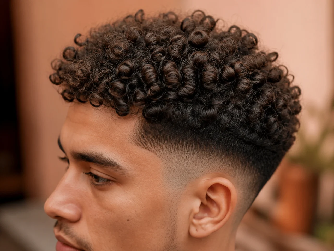 A man with springy curls above a fade