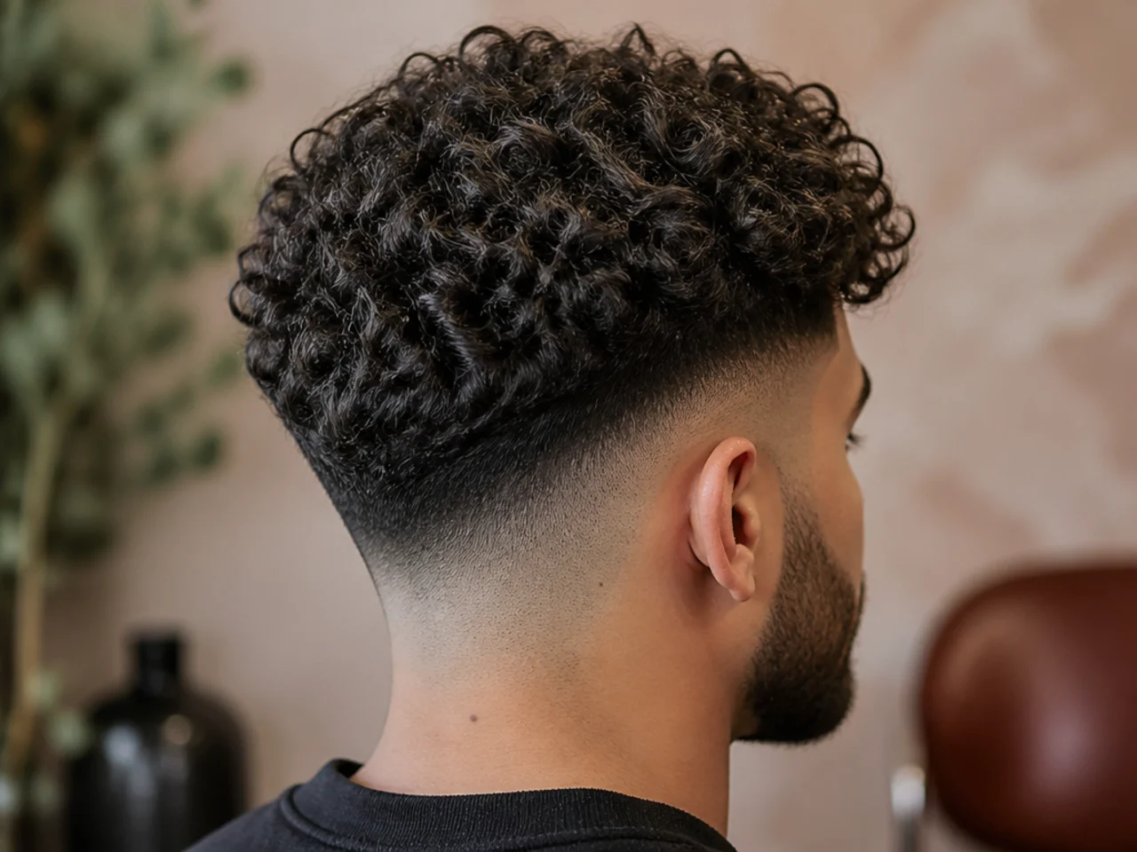 A man with a skin fade under full curly hair