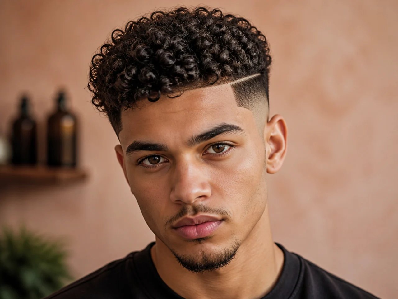 A hard clipper shelf above a curly fade