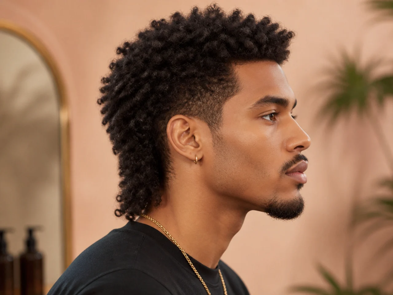 Coily 4B mullet with Z-pattern coils, thinned back length and mid taper sides on natural hair