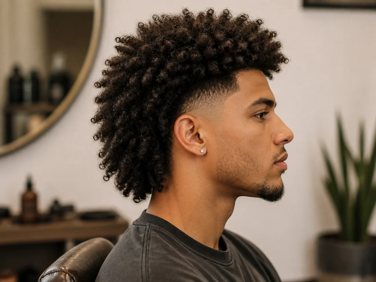 Coily 4C mullet with tight coil pattern, sculpted short top and defined back drop on a Black man