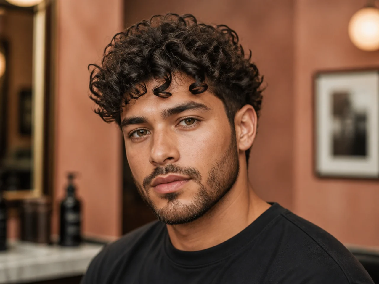 Rich conditioner being smoothed through curly hair with fingers in the shower