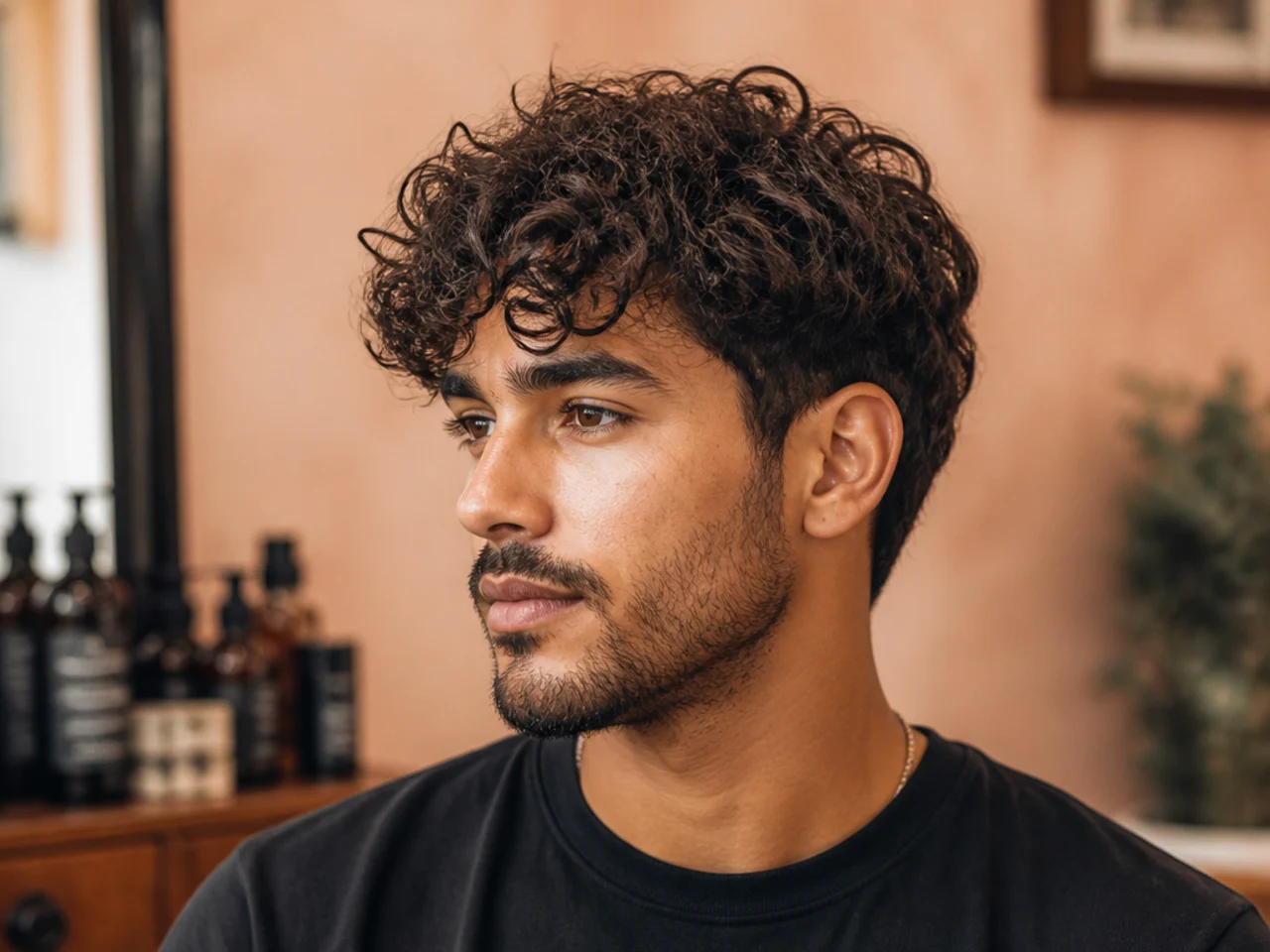 Curl cream squeezed into a palm next to a bottle of leave-in conditioner
