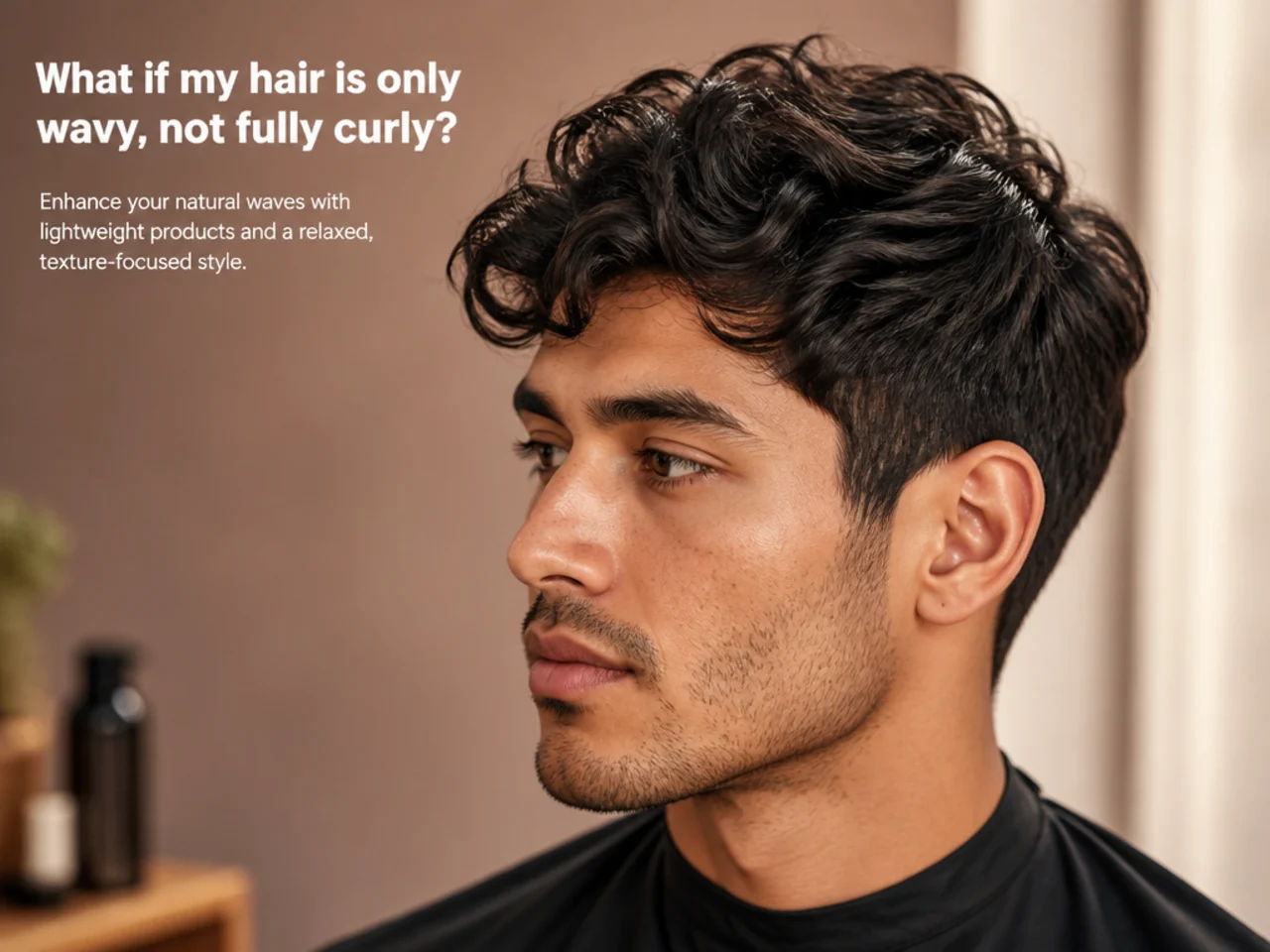 Loose 2B waves styled with a light cream, no gel, air-dried