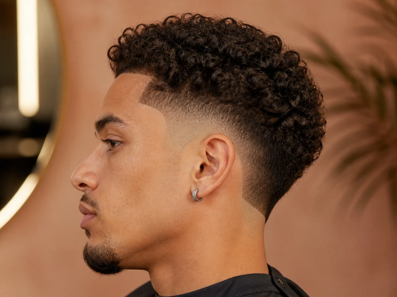 A man with a burst fade on curly hair