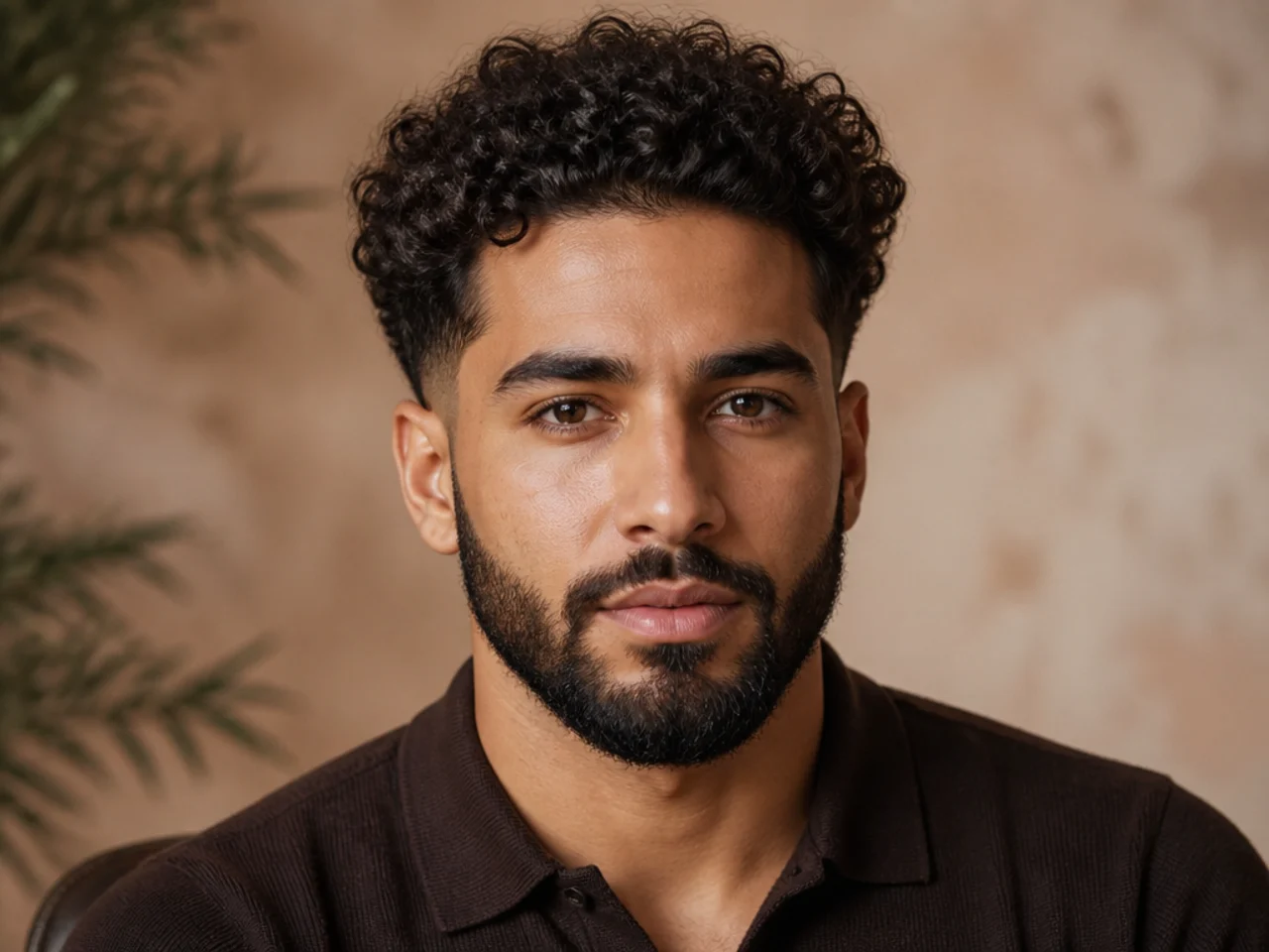 A man with curly hair connected into a beard