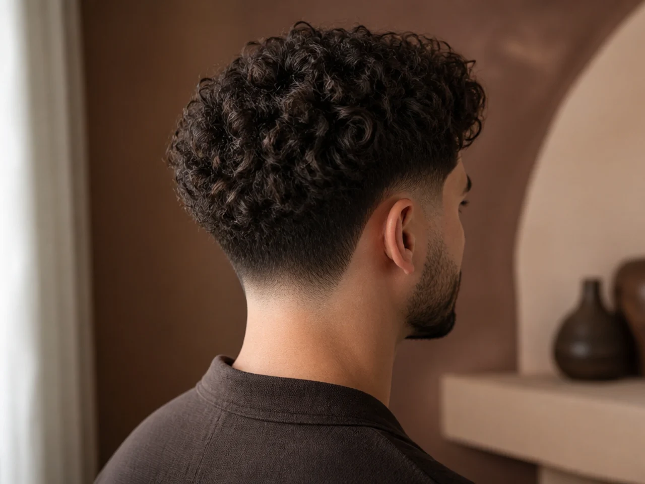 A man with a simple low-maintenance curly haircut