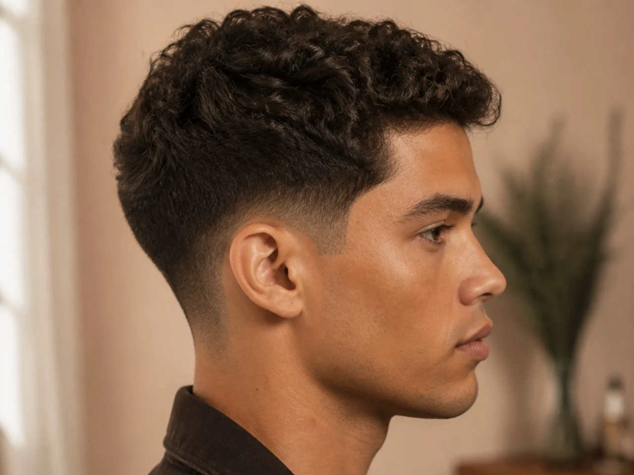 A man with a curly ivy league haircut