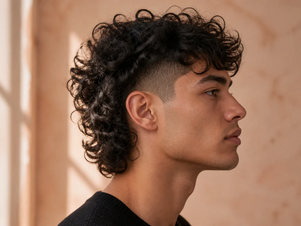 A man with a curly wolf cut