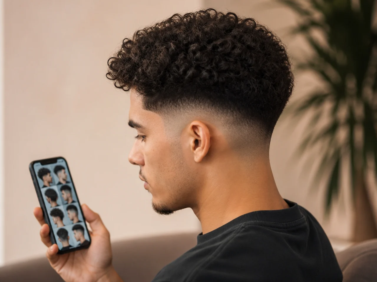 A phone showing saved haircut photos