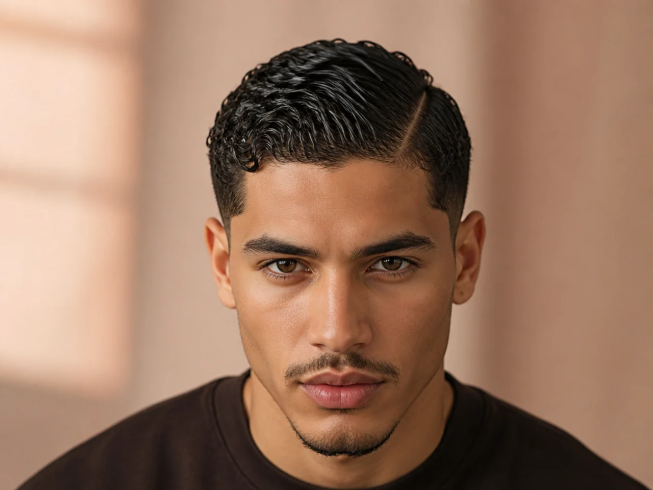 A man with slicked-down curly hair