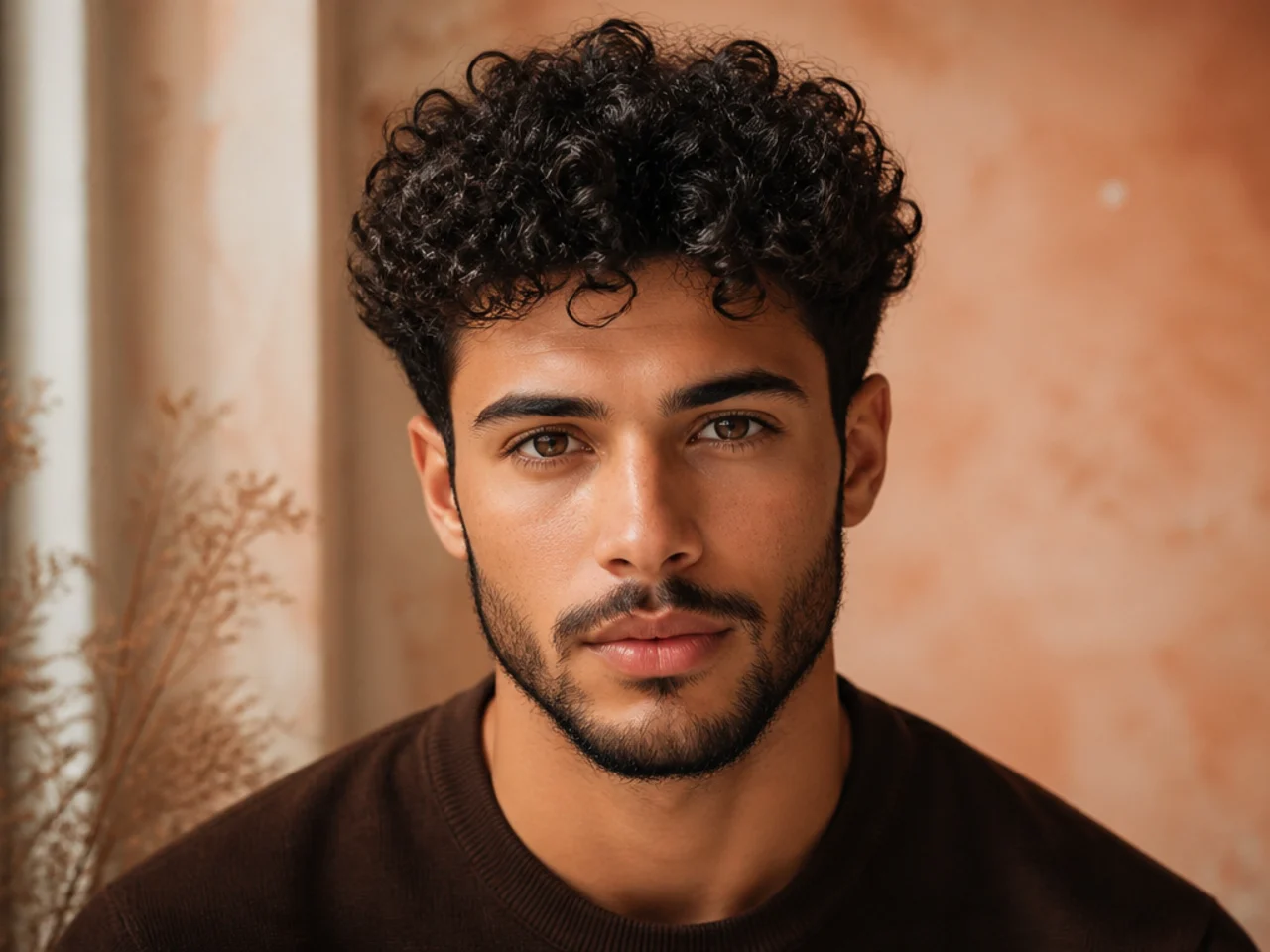 A man with defined curls after using leave-in and cream