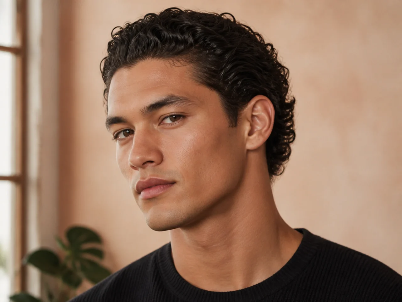 A man with curls pushed straight back