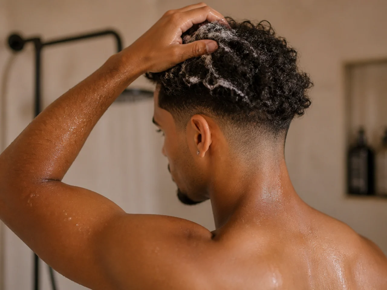 Conditioner being used to wash curly hair