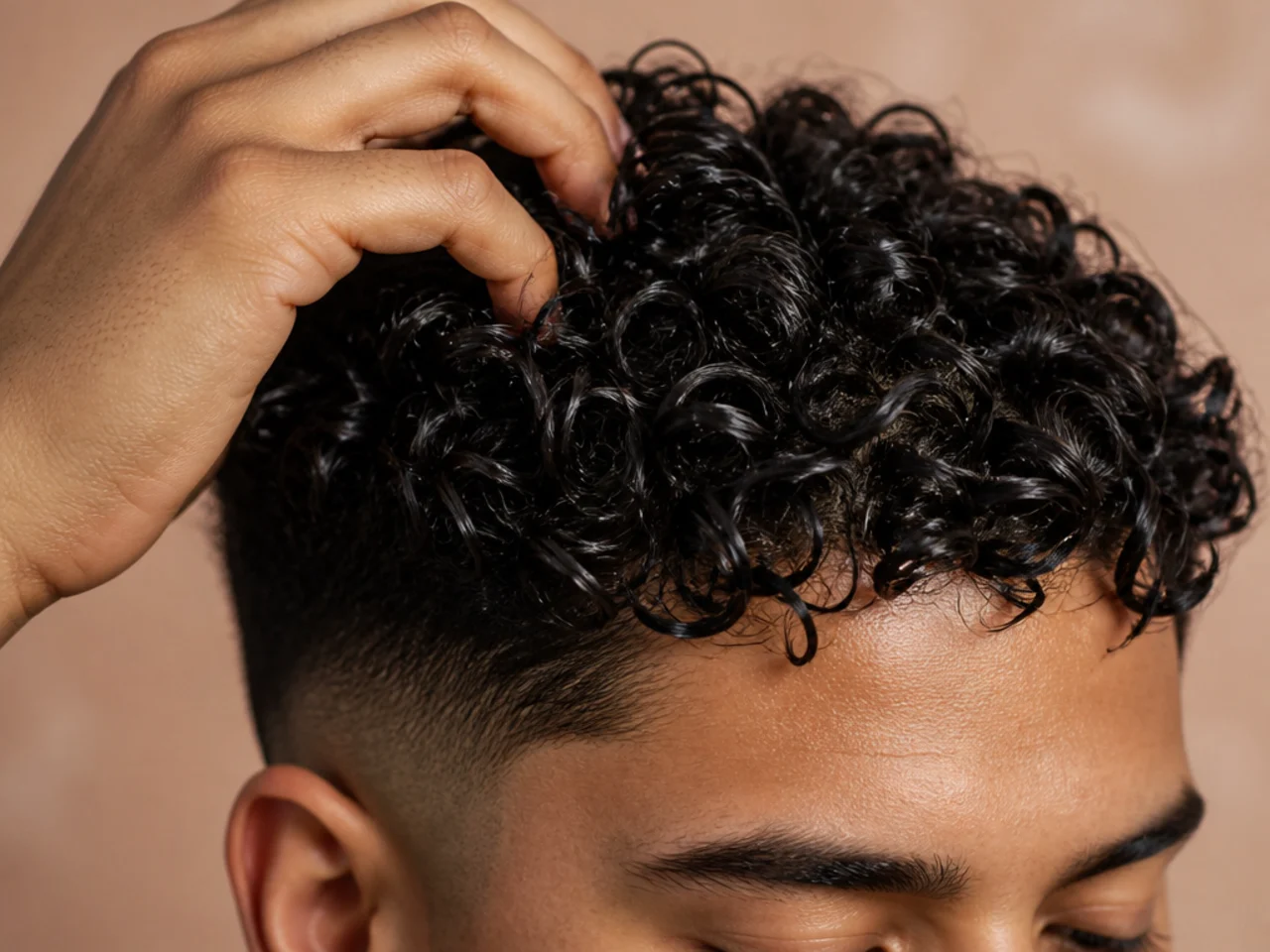 A dried gel cast being scrunched out of curls