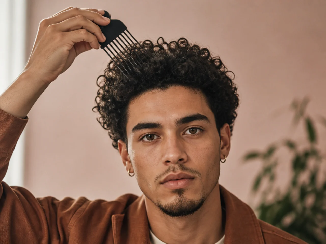 A pick lifting curls at the root