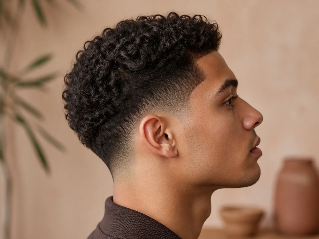 A man with a curly taper haircut