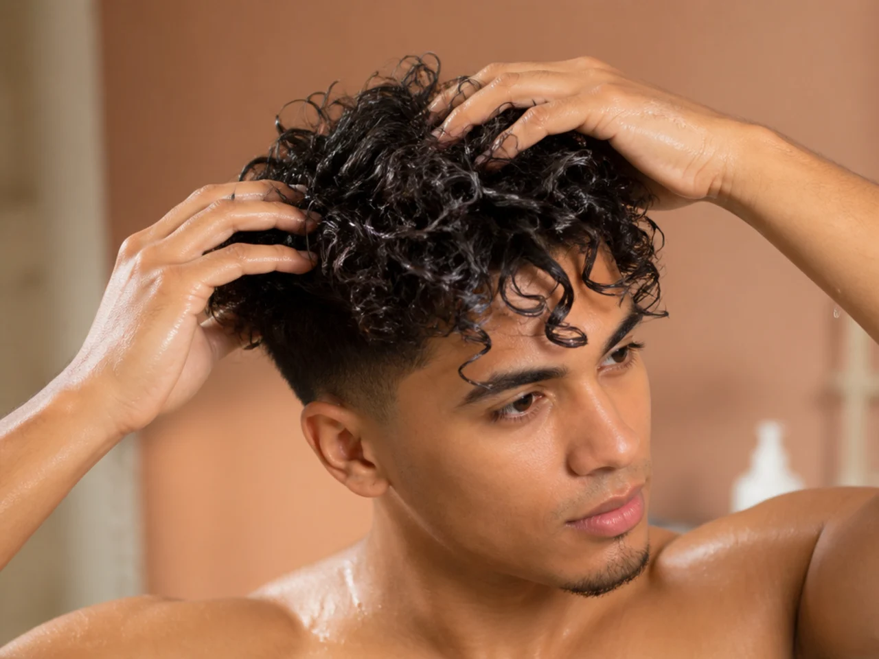 Leave-in applied to soaking wet curly hair
