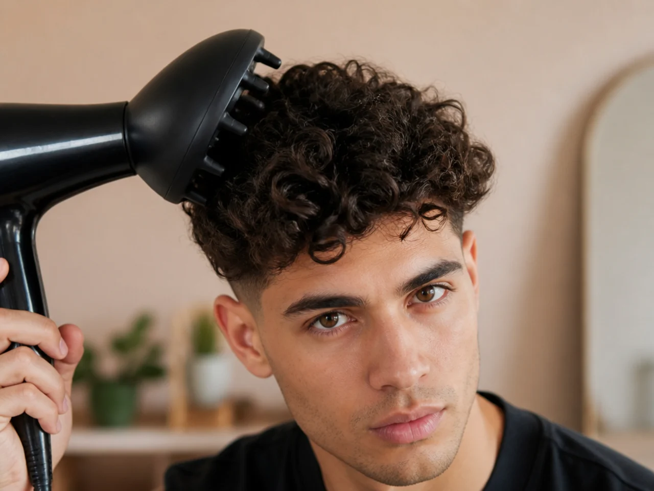 A diffuser cupping the ends of curly hair