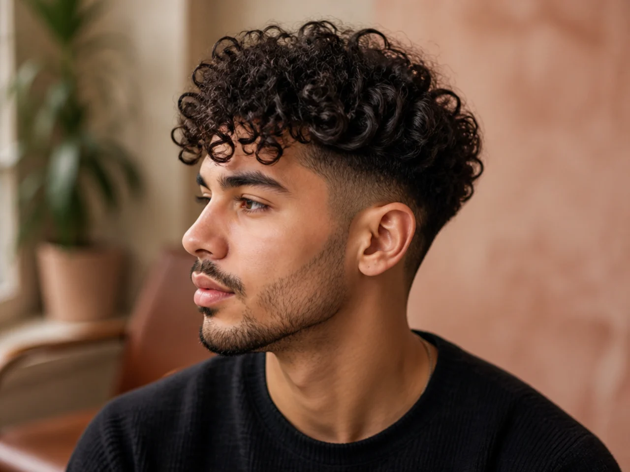 Side view of a man with healthy defined curls