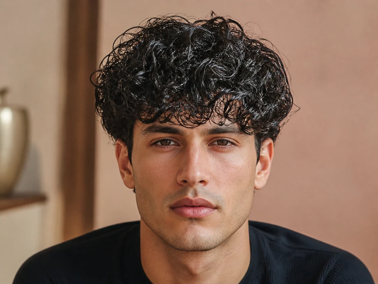 A man with over-producted flat curly hair