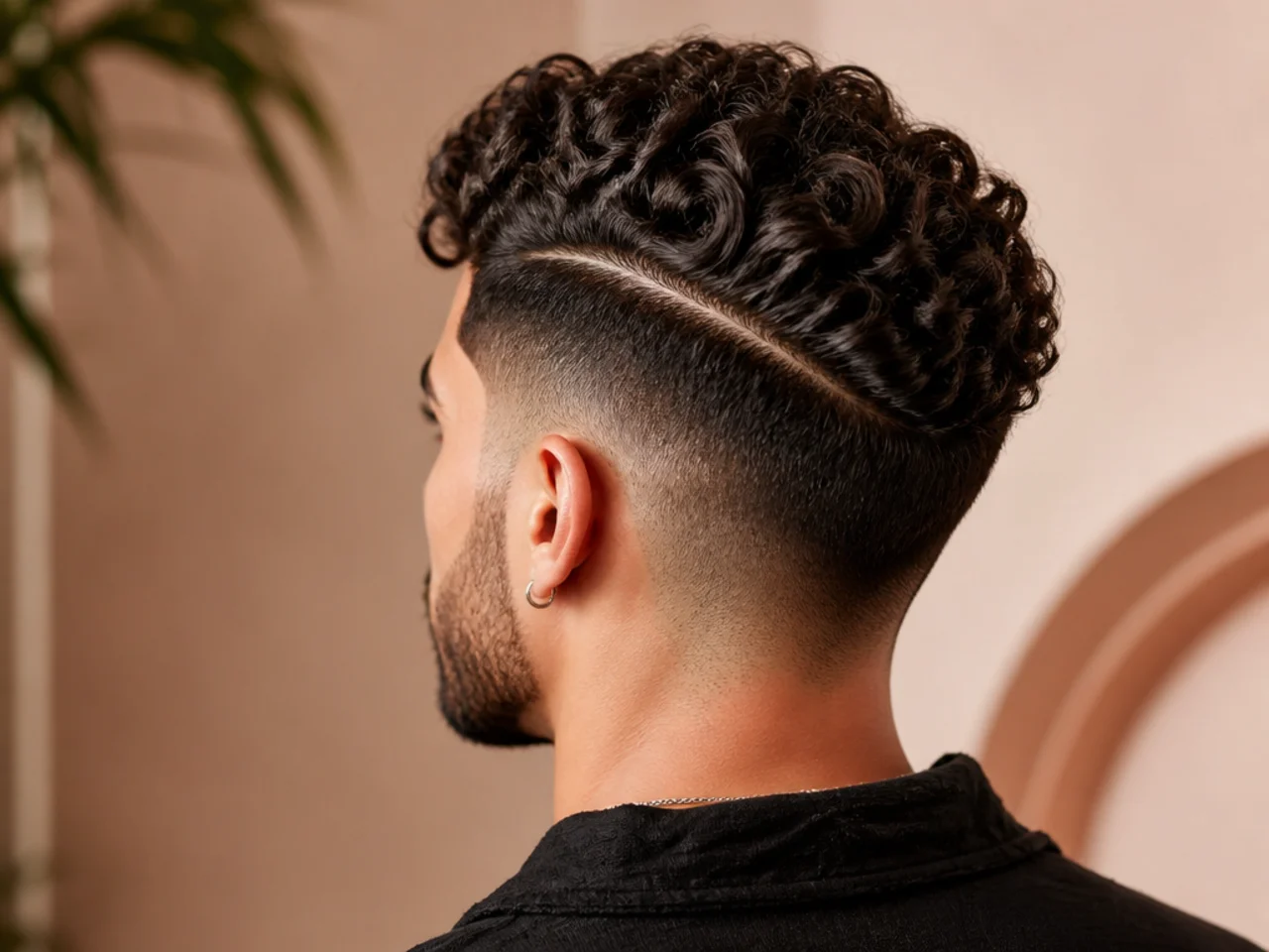 A man with a hard part along a curly undercut