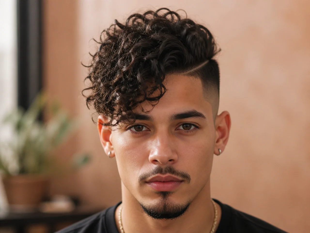 A man with one side of his curly hair undercut