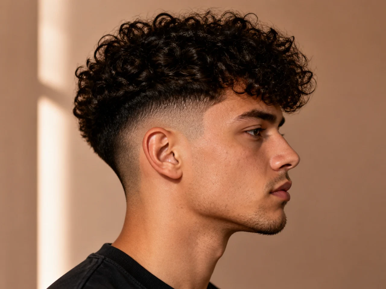 A man with dense curly hair and an undercut