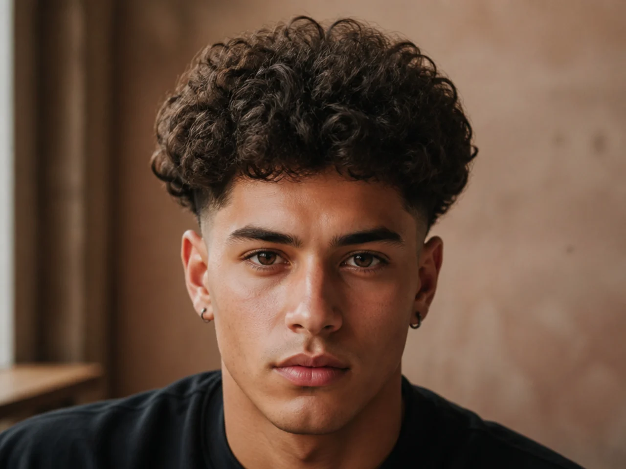 A grown-out curly undercut widening into a mushroom