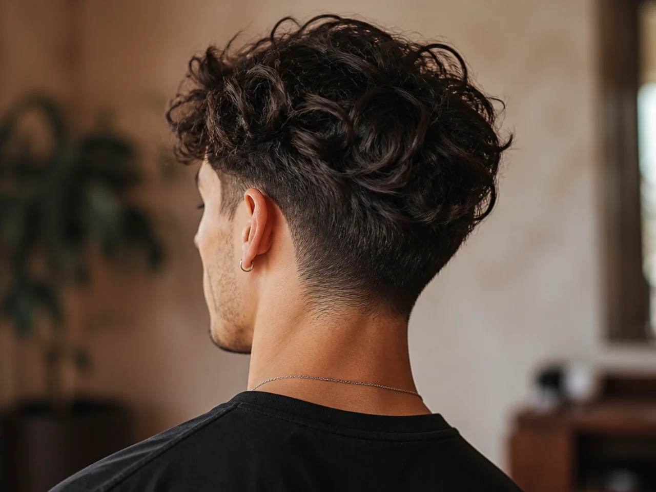 A man growing out a curly undercut